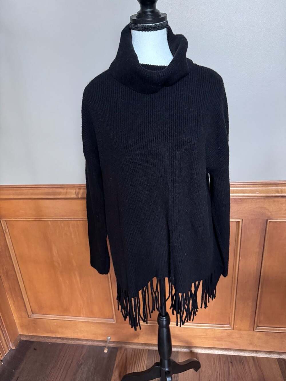 Ruff Hewn Turtleneck Fringe Sweater Size XL Black Ribbed Tunic